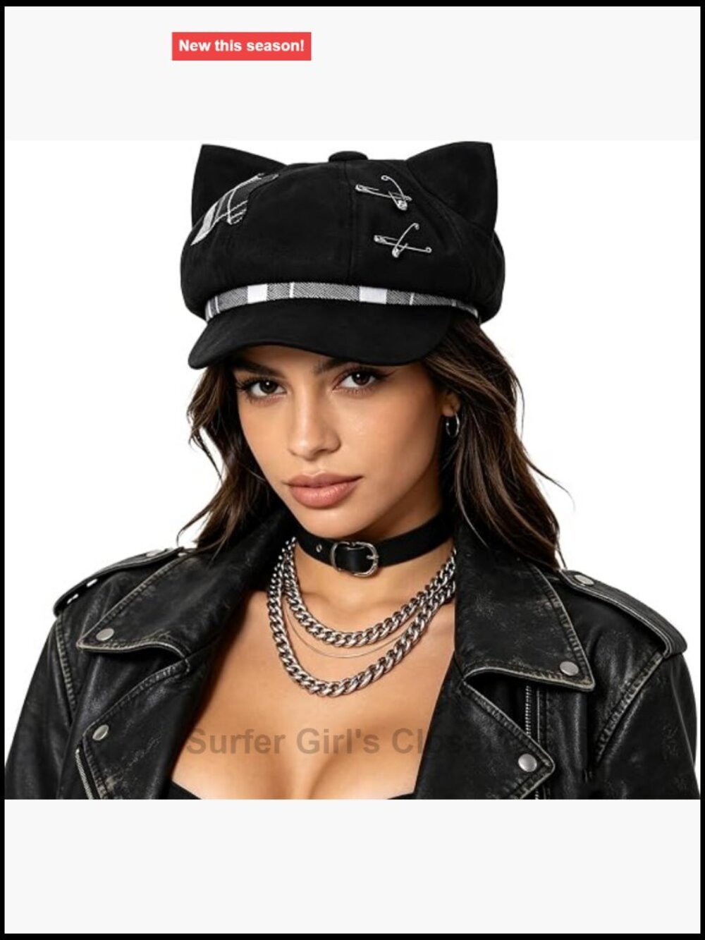 Women's Cat Ear Newsboy Cap Y2k Gothic Punk Plaid Beret